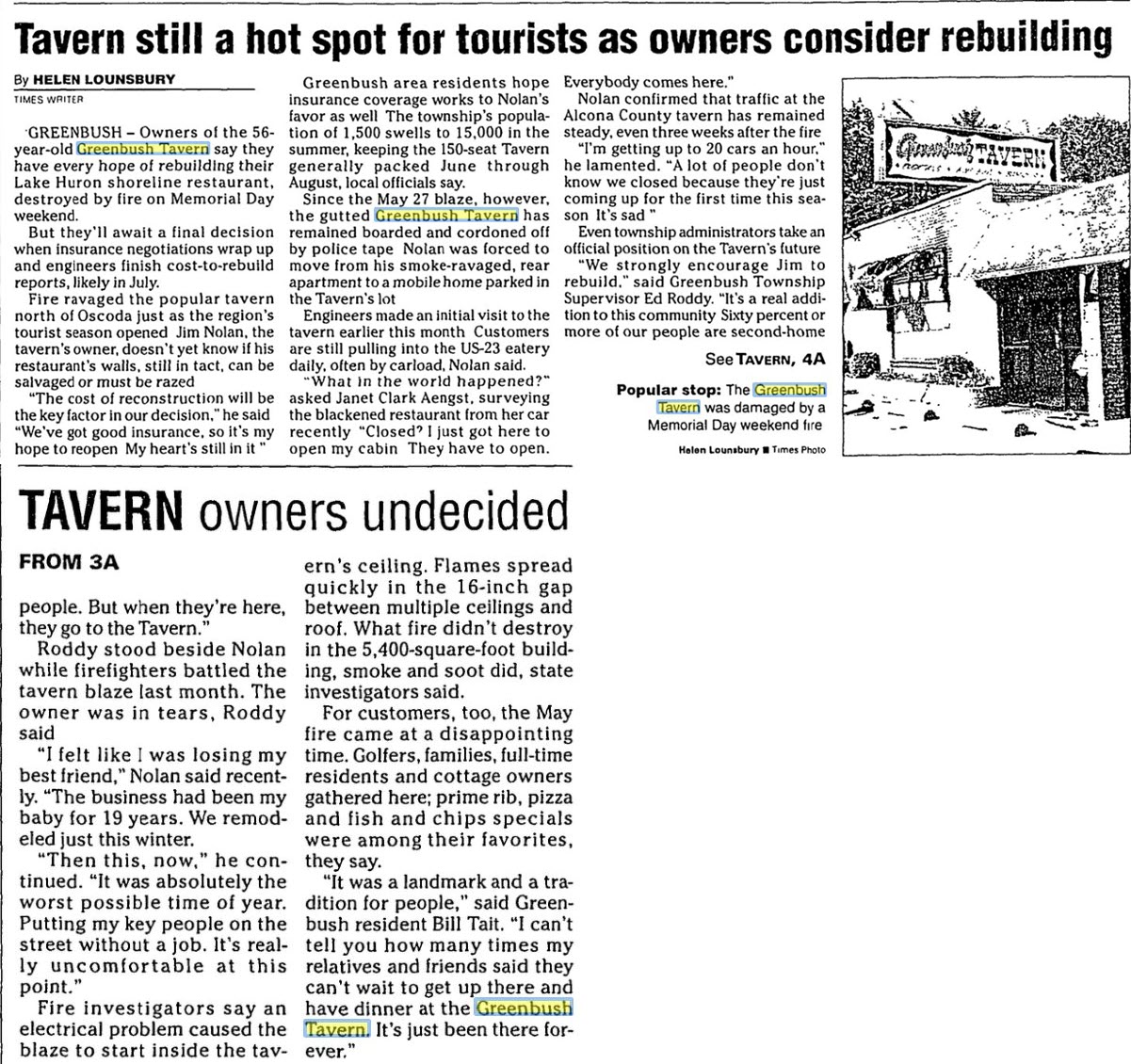 Greenbush Tavern - June 2006 Article On Fire (newer photo)